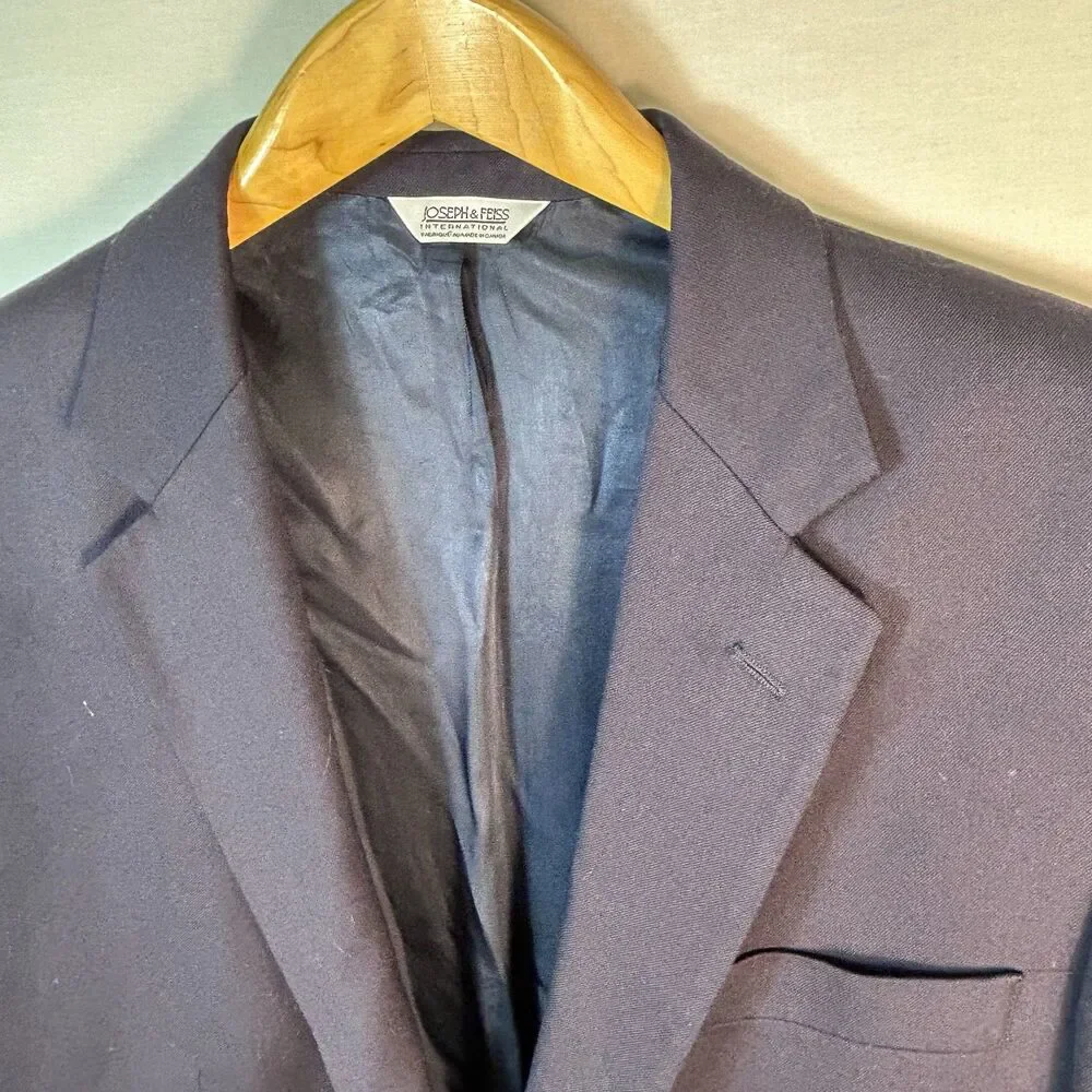Joseph & Feiss Men's Navy Wool Gold Button Classic Blazer Jacket Size 44 X-Tall